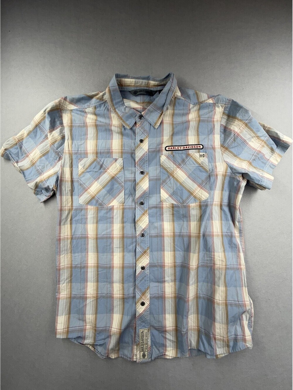 Harley Davidson‎ Mens Blue Plaid Button Up Slim Fit XL Short Sleeve 96327-20VH